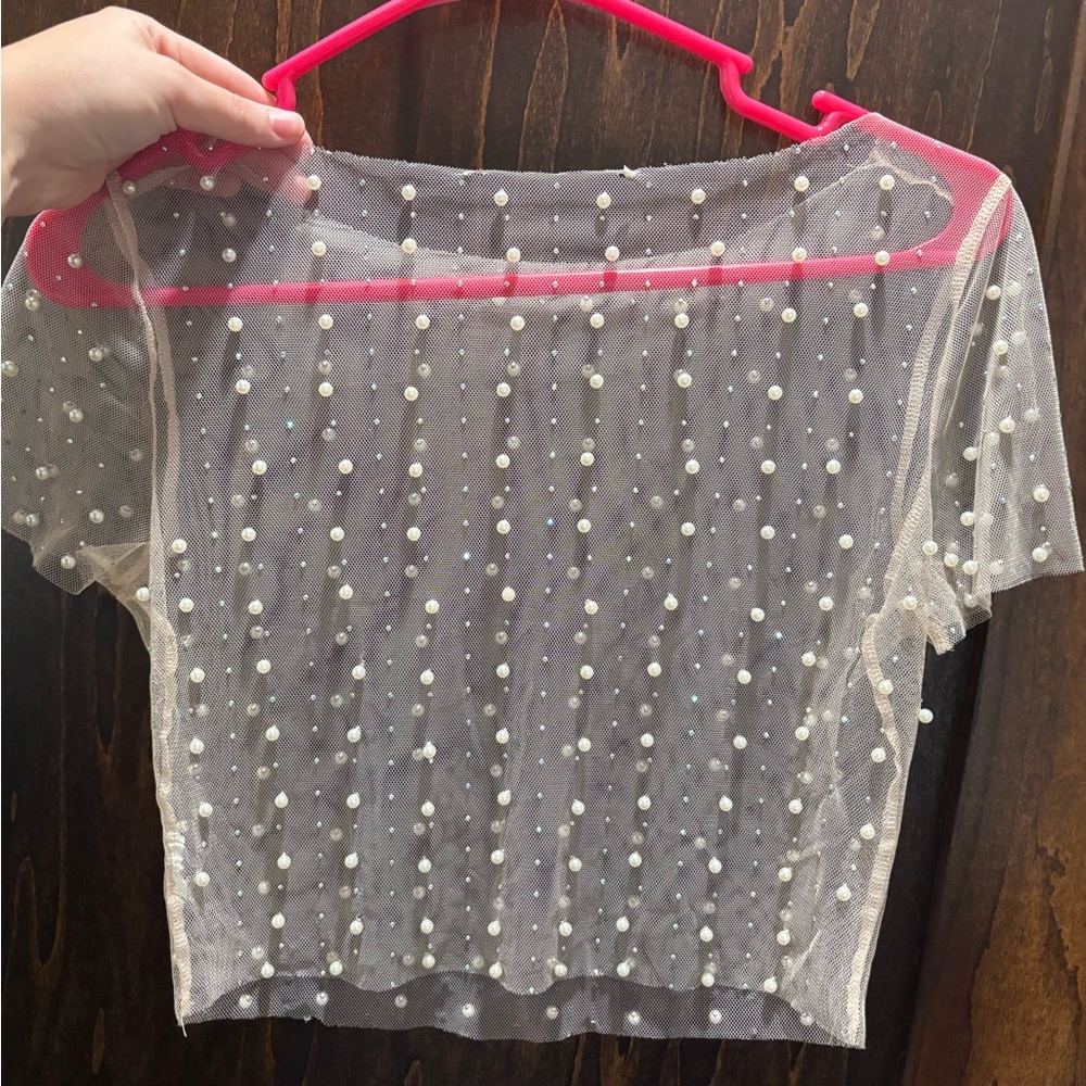 Altar'd State Pearl-Studded Sheer Crop Top